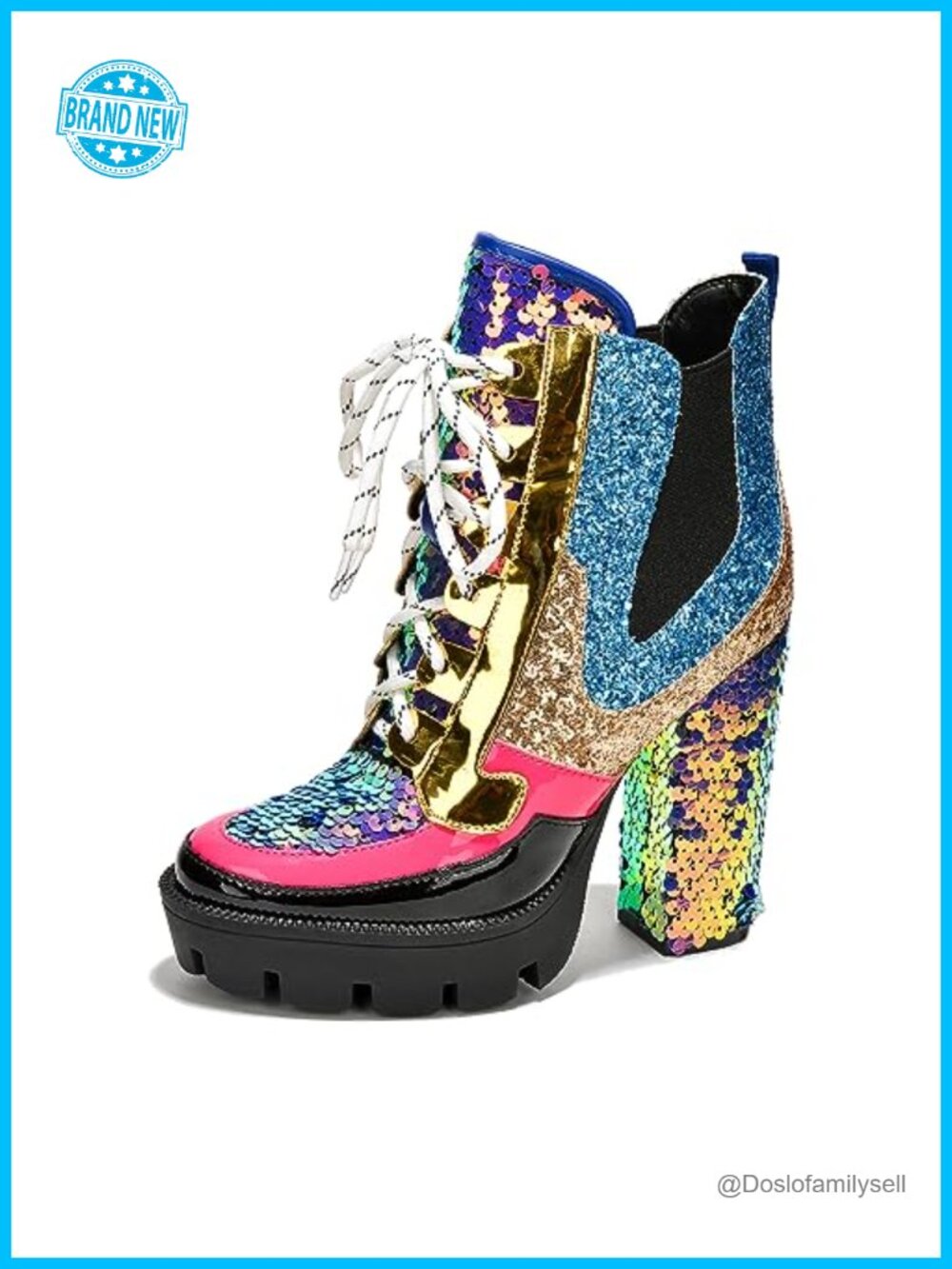 Rhinestone Western Ankle Booties Pointed Toe Block Heel Lace-Up